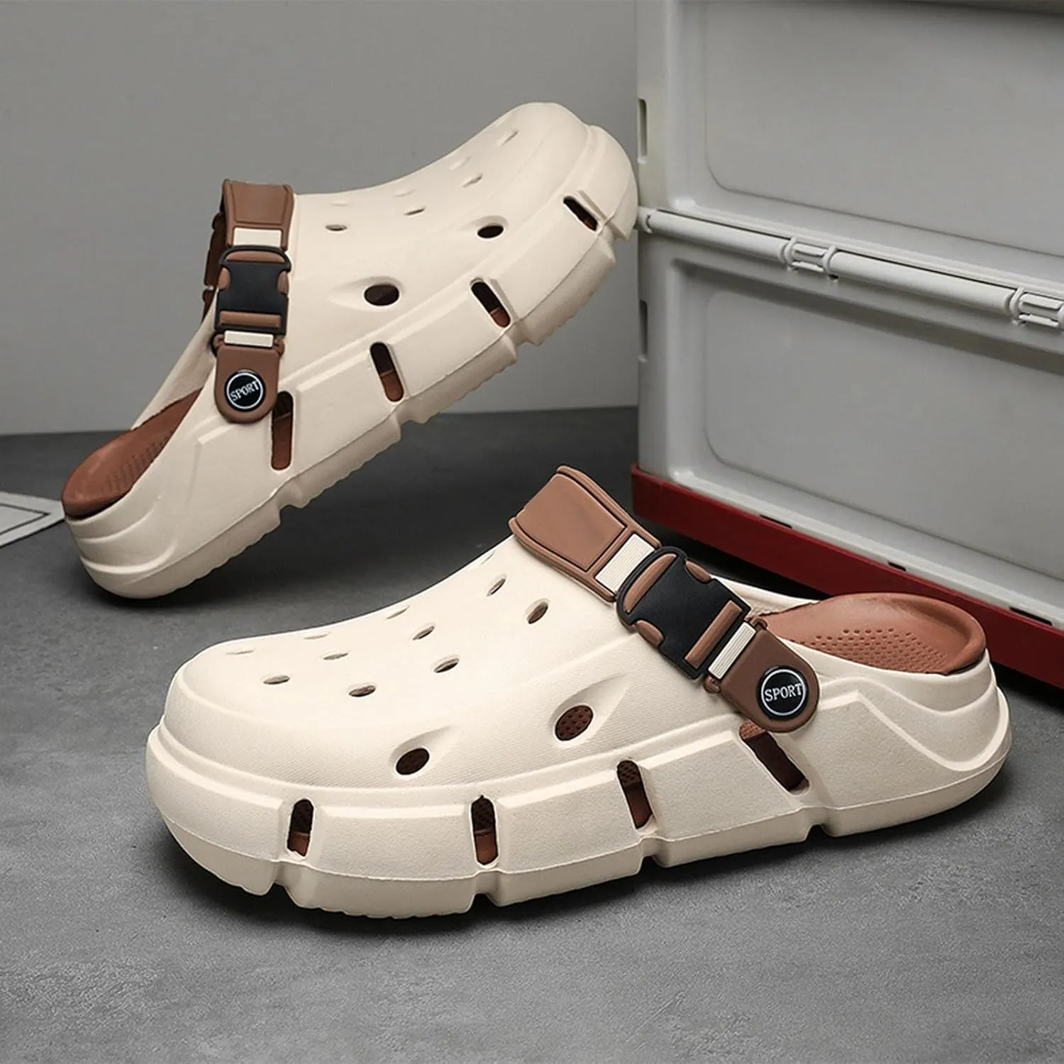Men's Comfortable Slip-On Slippers Breathable Lightweight Casual Clogs for Indoor Outdoor Walking Beach Garden