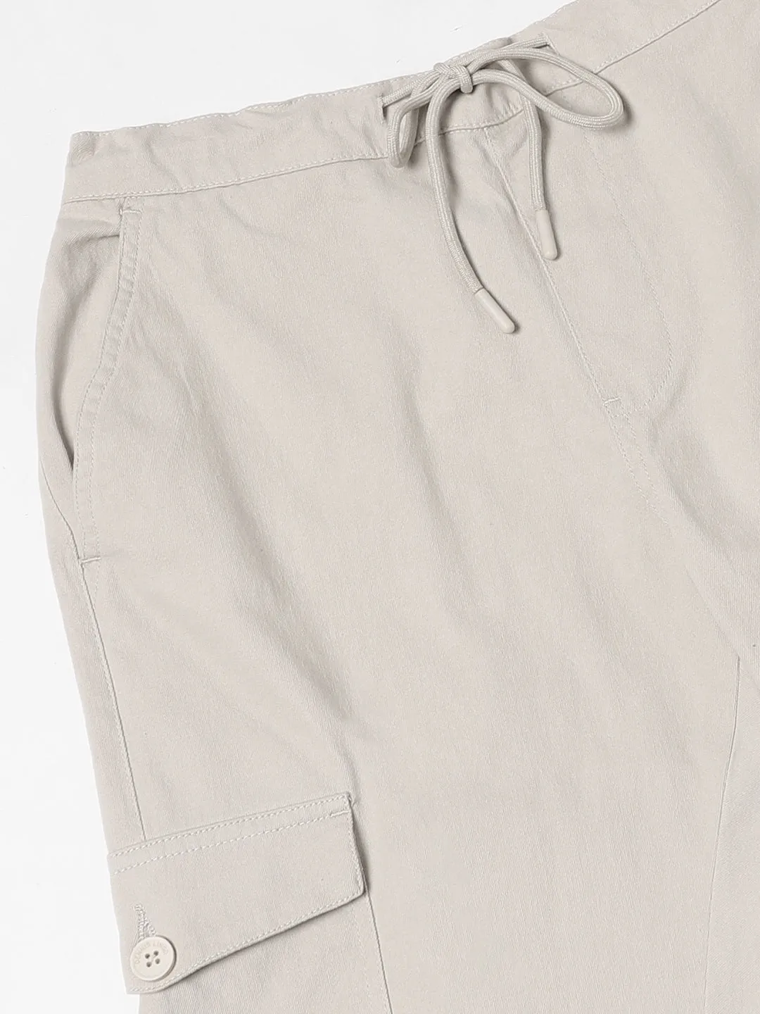 Men's Cream-Coloured Slim Fit Cargos Trousers
