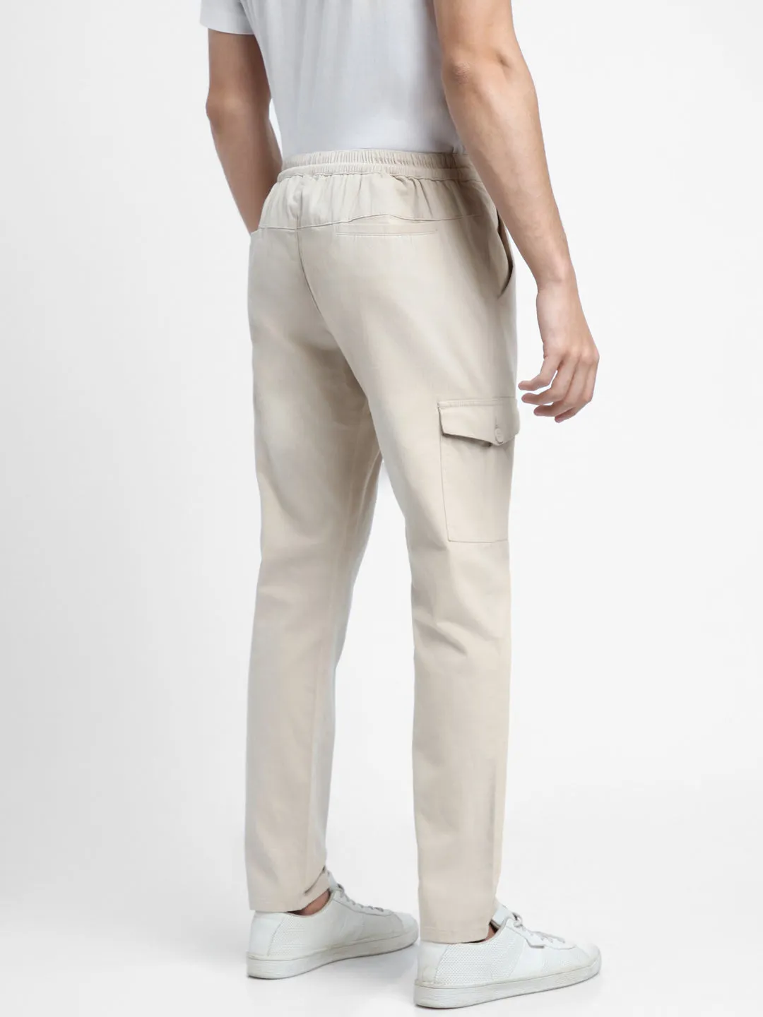 Men's Cream-Coloured Slim Fit Cargos Trousers