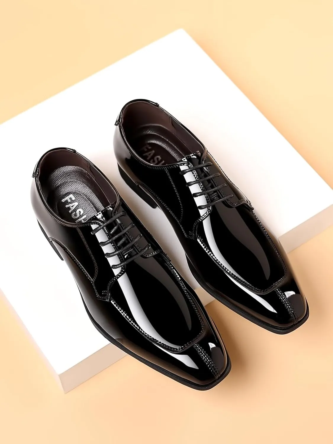 Men's Fashion Square Toe Faux Patent Leather Tuxedo Dress Shoes Formal Business Oxford Weddings Prom