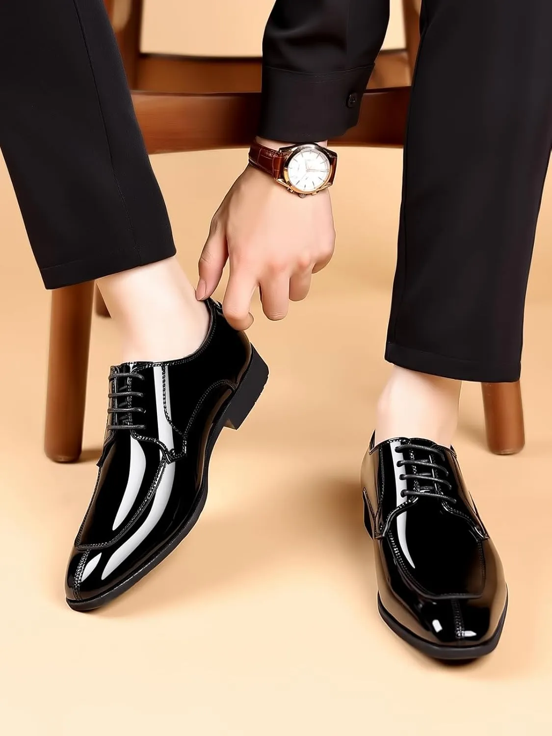 Men's Fashion Square Toe Faux Patent Leather Tuxedo Dress Shoes Formal Business Oxford Weddings Prom