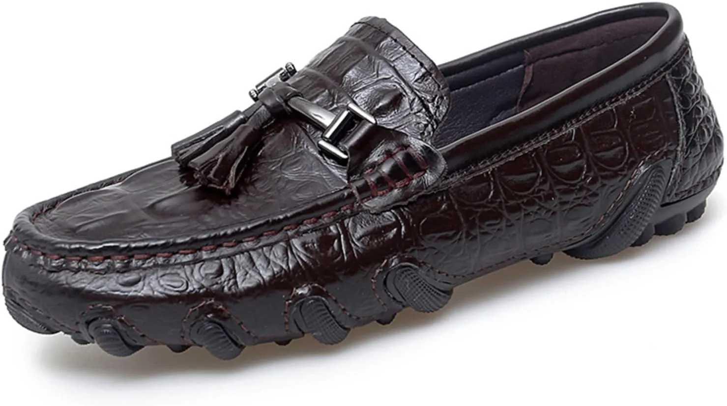 Mens Genuine Cowhide Loafers Slip - Ons, Casual Driving Flat Walking Octopus - Styled Moccasin, Business Boat Shoes, Tassel Slipper, for Wedding