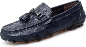 Mens Genuine Cowhide Loafers Slip - Ons, Casual Driving Flat Walking Octopus - Styled Moccasin, Business Boat Shoes, Tassel Slipper, for Wedding