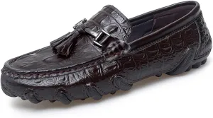 Mens Genuine Cowhide Loafers Slip - Ons, Casual Driving Flat Walking Octopus - Styled Moccasin, Business Boat Shoes, Tassel Slipper, for Wedding