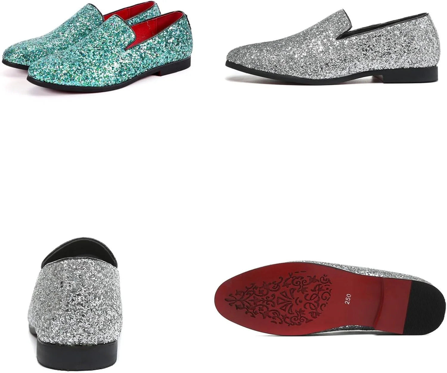 Mens Glitter Rhinestone Slip-On Tuxedo Loafers Classic Wingtip Dress Party Wedding Sparkly Penny Smoking Slippers
