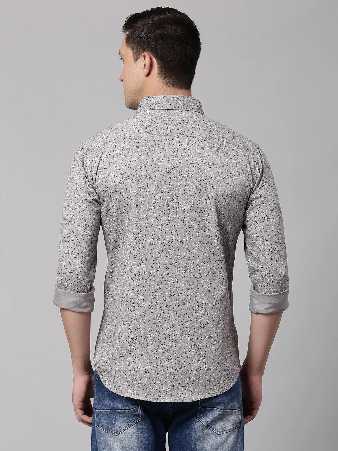 Men's Grey Slim Fit Printed Casual Shirt