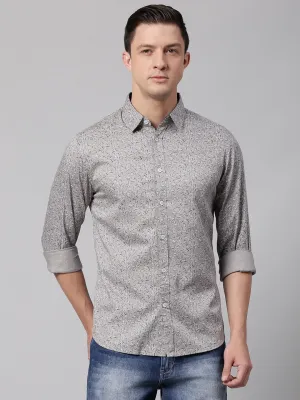 Men's Grey Slim Fit Printed Casual Shirt