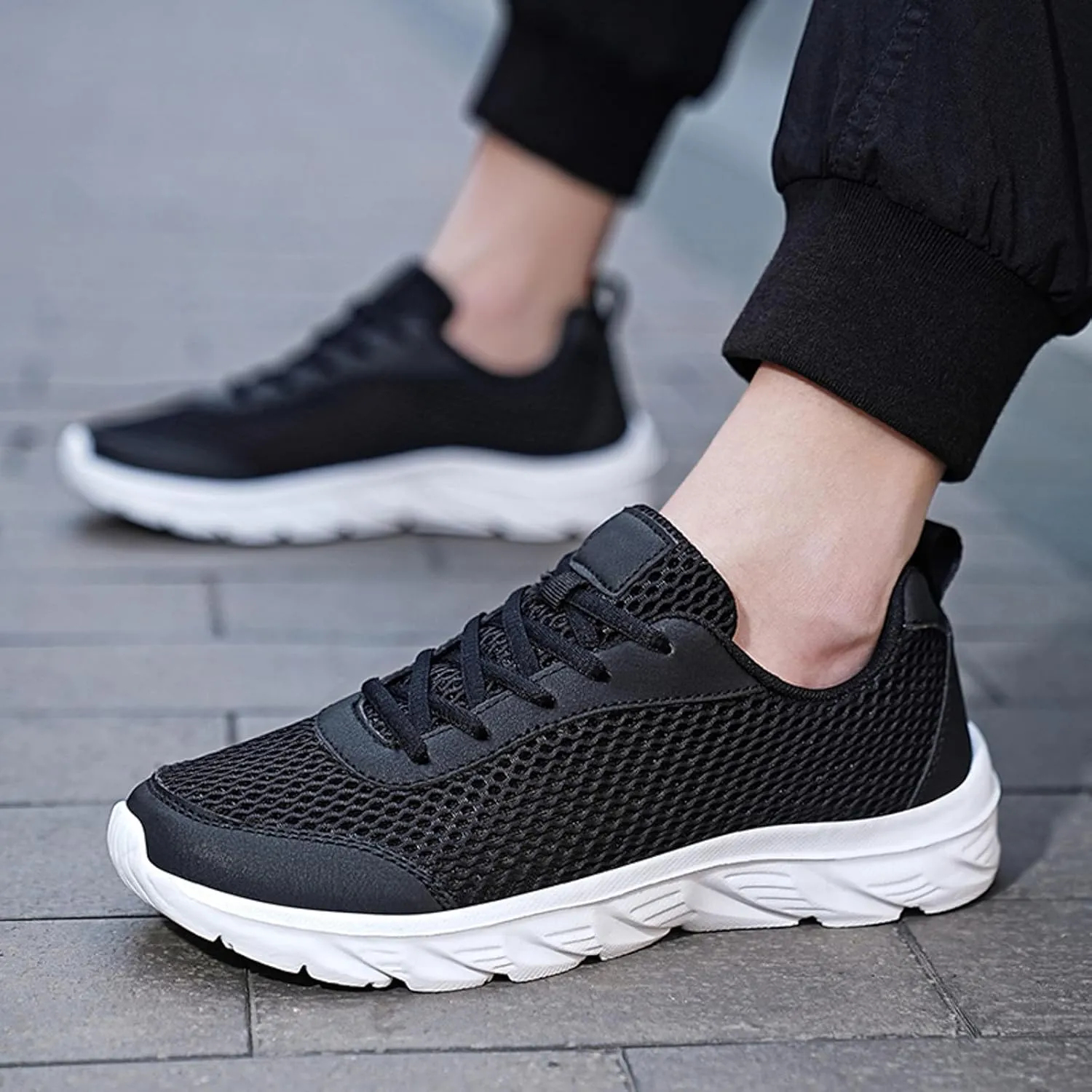 Men's Lace Up Memory Foam Sneakers Business Mesh Breathable Walking Shoe Lightweight Non Slip Sneakers for Men