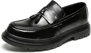 Men's Leather Fashion Round Toe Tassel Loafers Slip-On Formal Business Dress Shoes Outdoor Lug Sole Walking Casual Shoes for Men