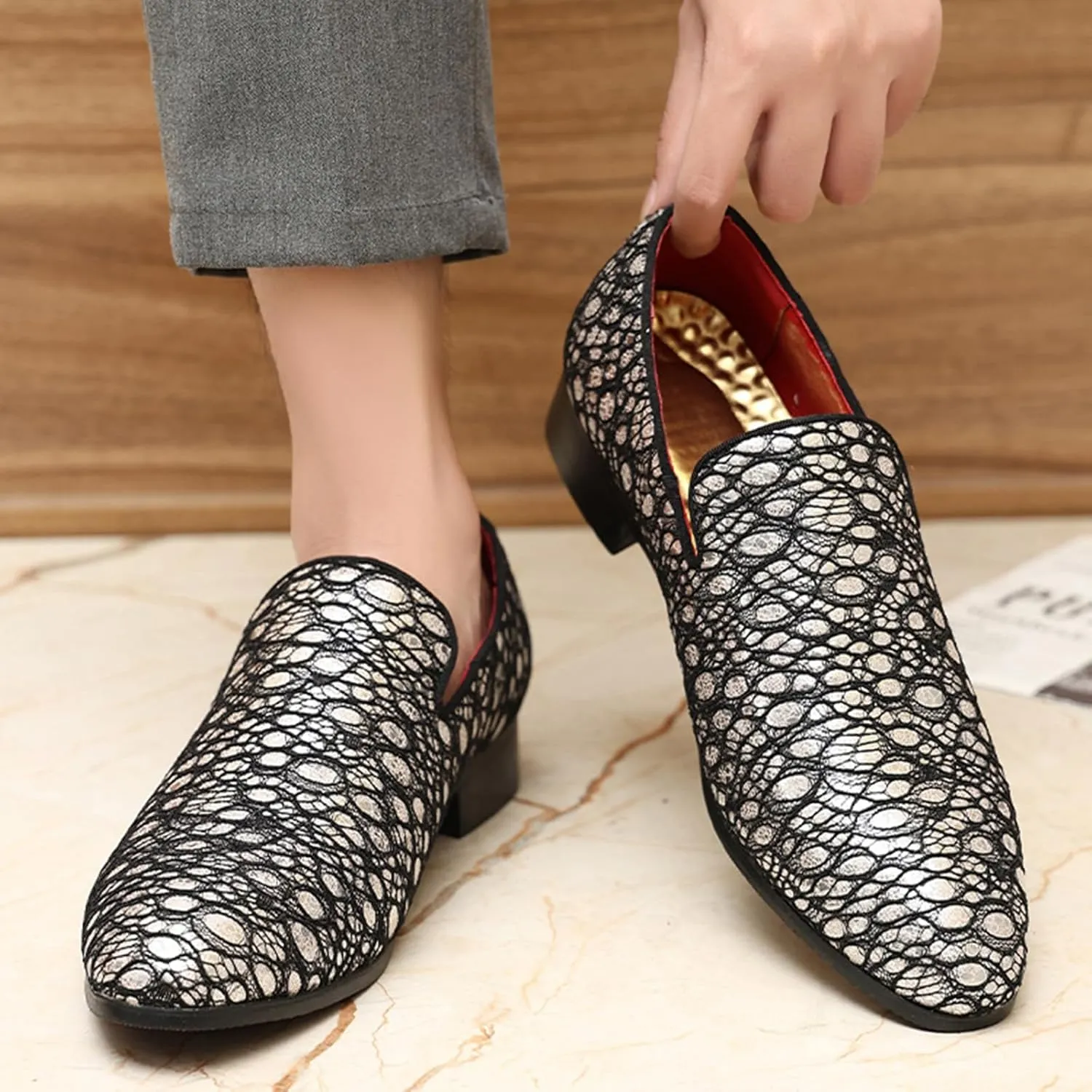 Mens Loafers Dress Shoes Slip on Driving Shoes Fashion Tuxedo Suit Shoes