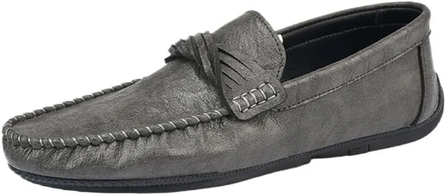 Mens Loafers Round Toe Moccasins Simple Vegan Leather Anti-Slip Flat Heel Resistant Party Slip-on