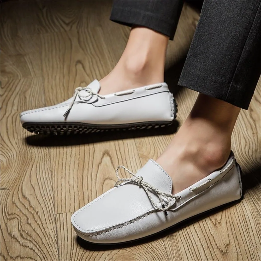 Mens Loafers Square Toe Faux Leather Driving Moccasins Boat Shoes Comfortable Anti-Slip Flexible Prom Outdoor Slip On