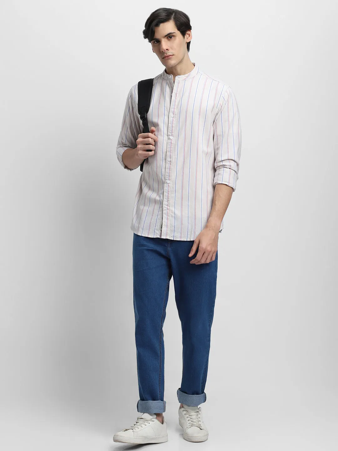 Men's Mandarin Collar Full Sleeves Khaki Shirt