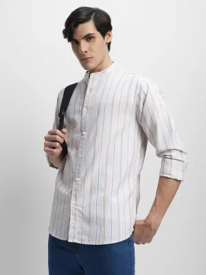 Men's Mandarin Collar Full Sleeves Khaki Shirt