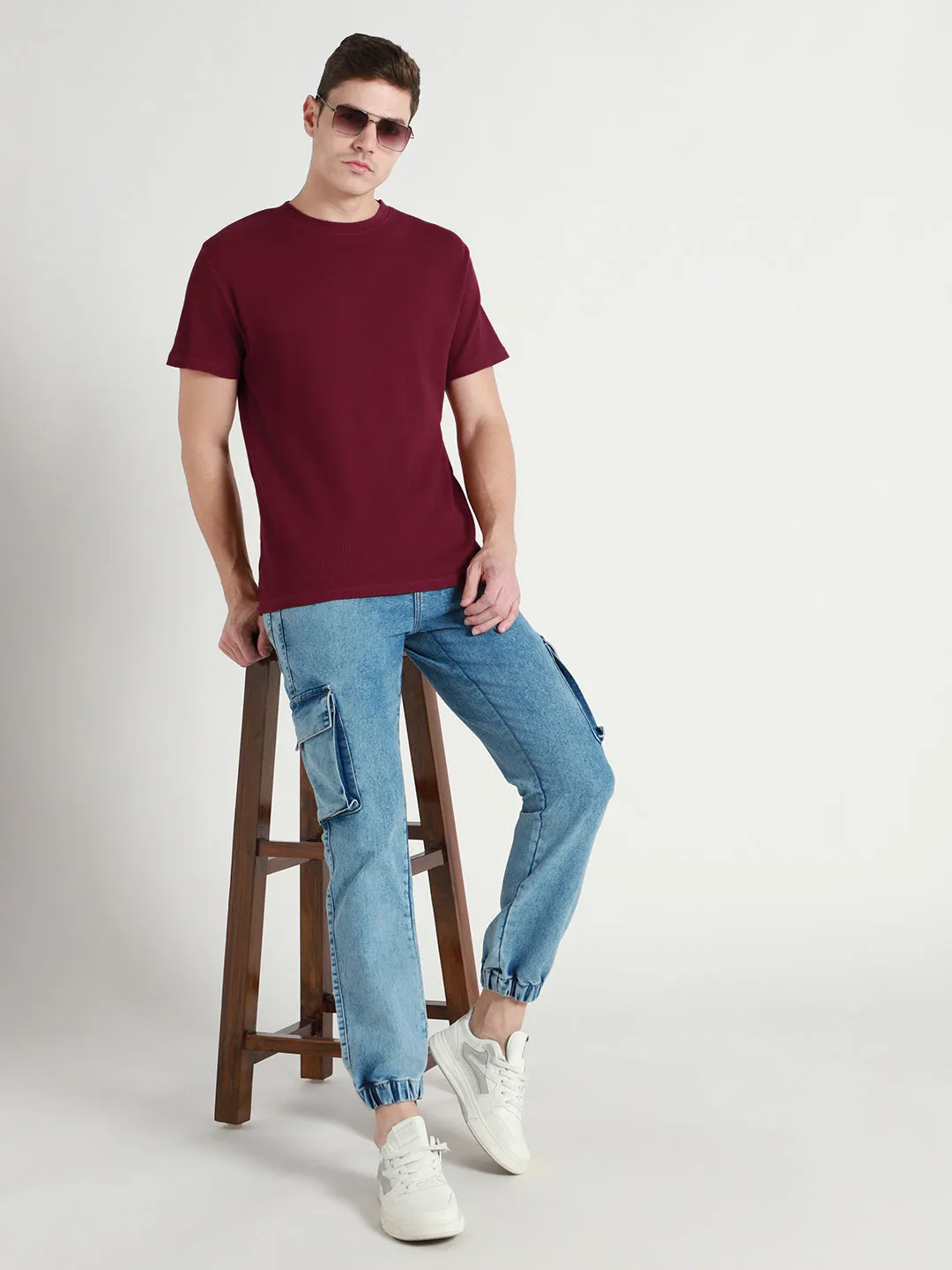 Men's Maroon Waffle Knit T-shirt