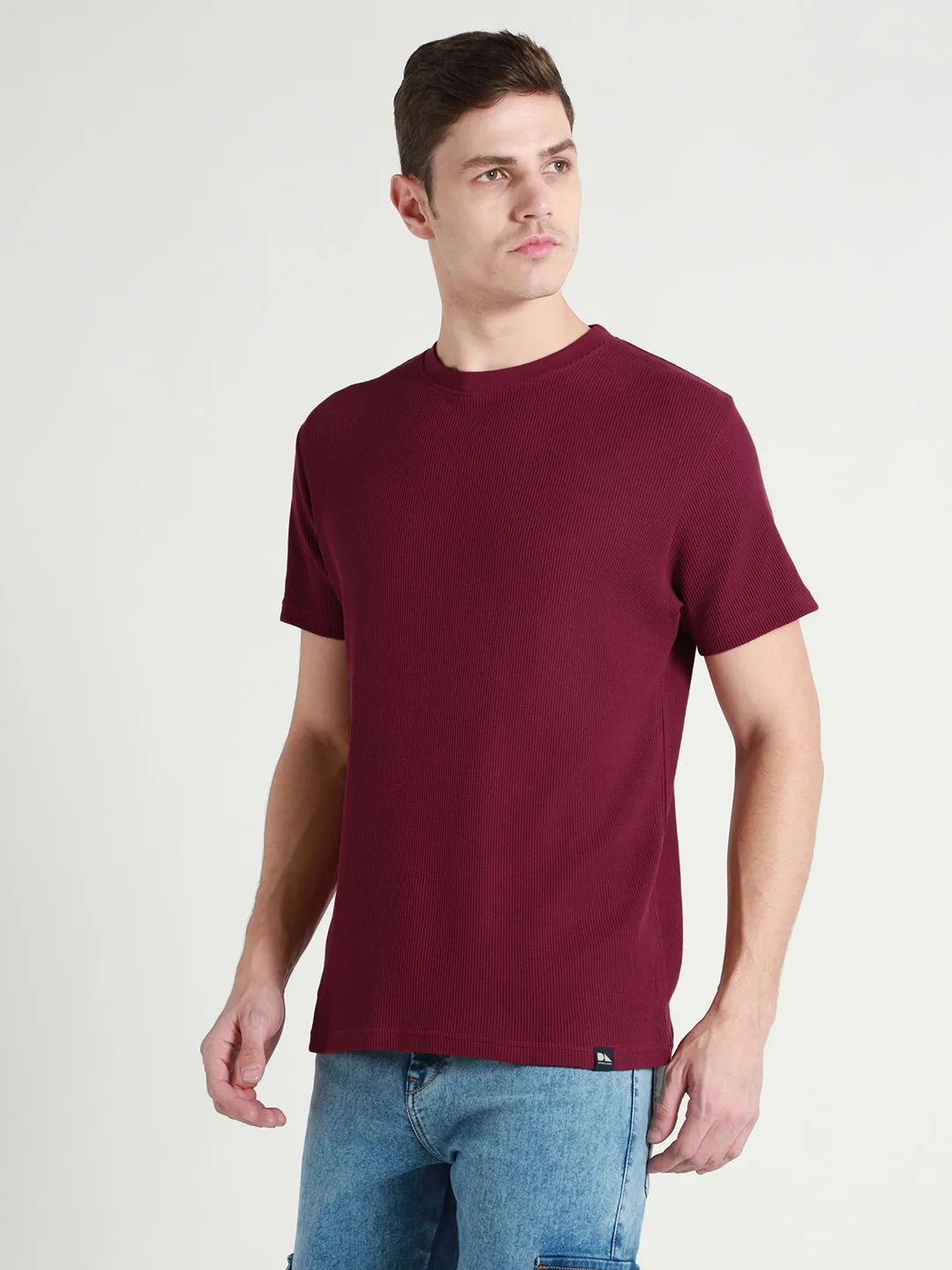 Men's Maroon Waffle Knit T-shirt