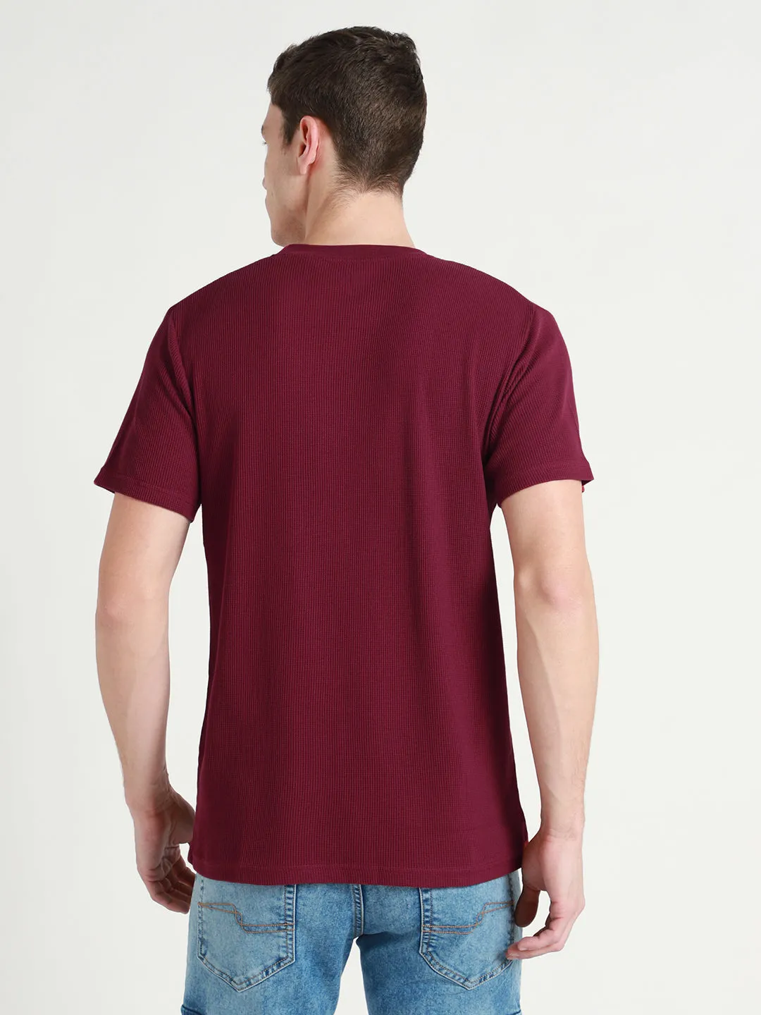 Men's Maroon Waffle Knit T-shirt