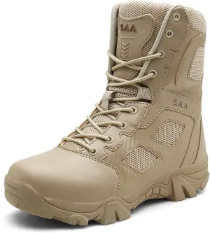 Men's Military and Tactical Combat Ankle Boots Lace up and Zipper Bootie Casual Outdoor Hiking Hunting Shoes Police Training Oxfords