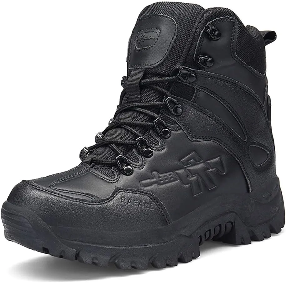 Men's Military and Tactical Combat Ankle Boots Lace up and Zipper Bootie Casual Outdoor Hiking Hunting Shoes Police Training Oxfords