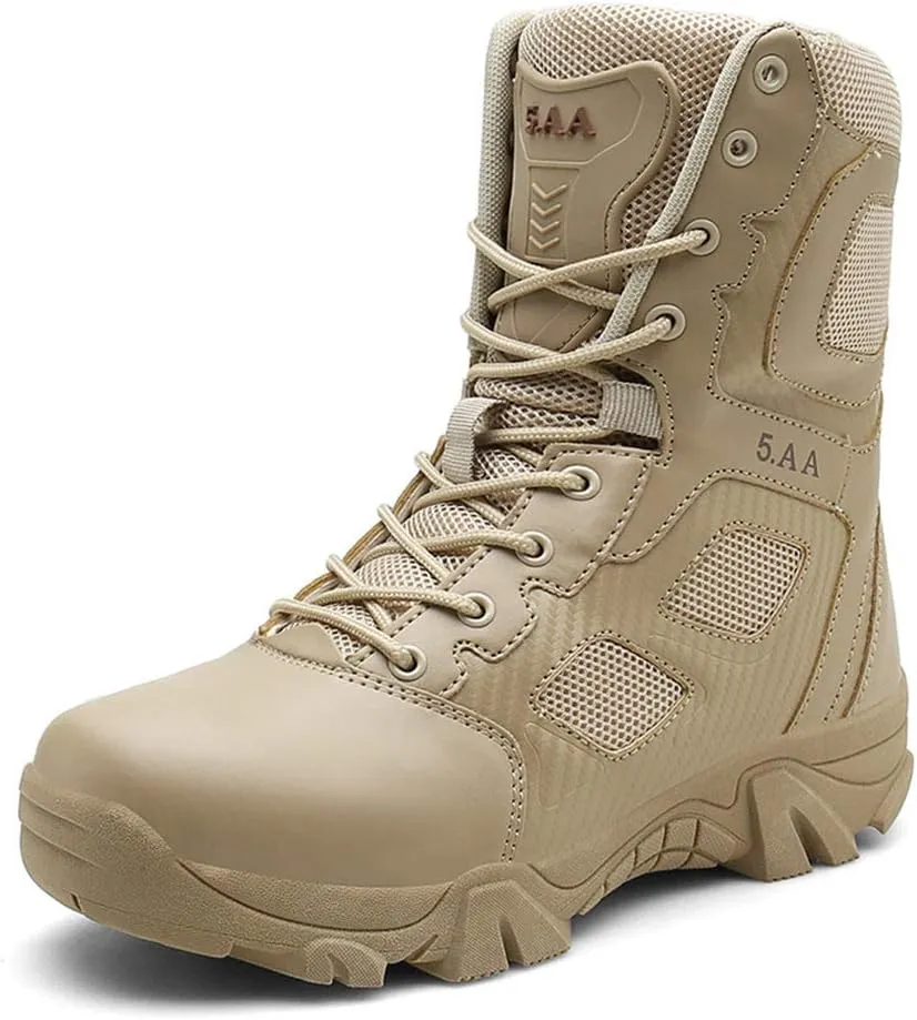 Men's Military and Tactical Combat Ankle Boots Lace up and Zipper Bootie Casual Outdoor Hiking Hunting Shoes Police Training Oxfords