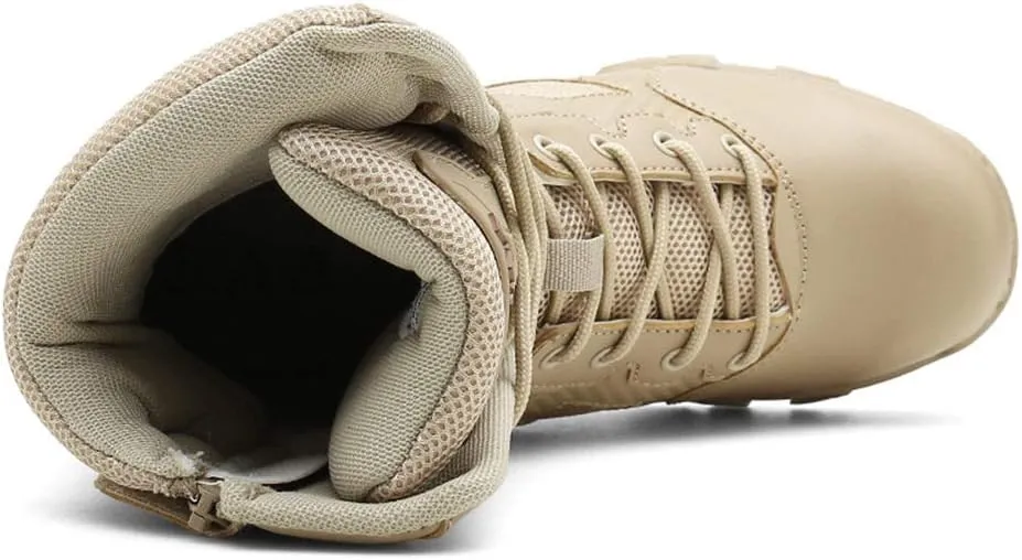 Men's Military and Tactical Combat Ankle Boots Lace up and Zipper Bootie Casual Outdoor Hiking Hunting Shoes Police Training Oxfords