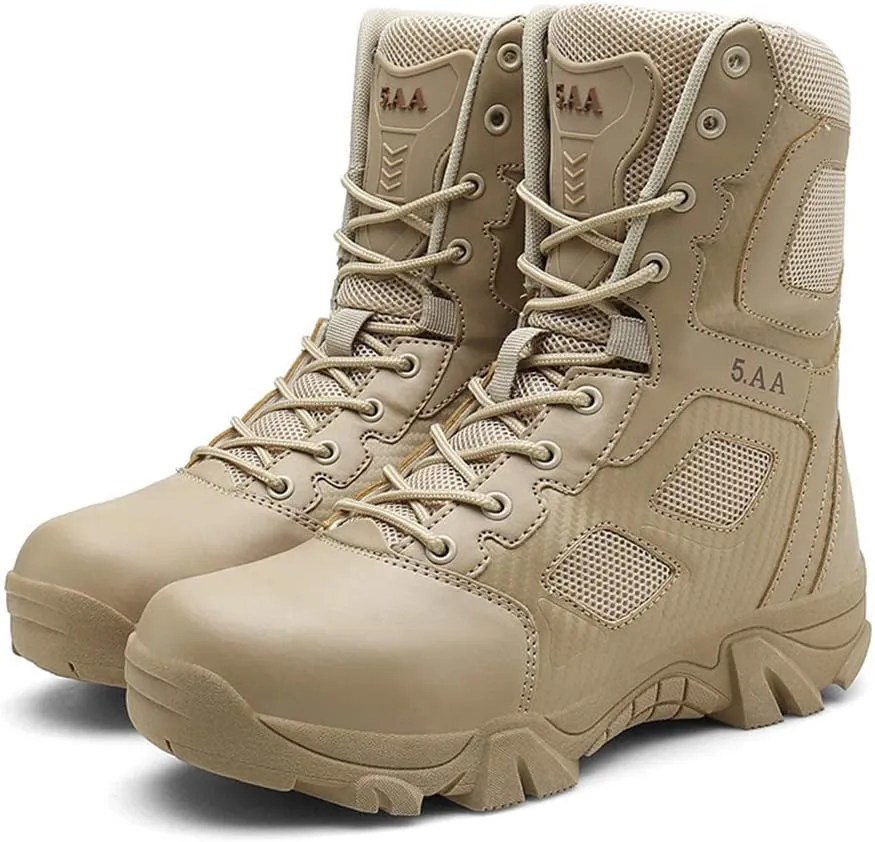 Men's Military and Tactical Combat Ankle Boots Lace up and Zipper Bootie Casual Outdoor Hiking Hunting Shoes Police Training Oxfords