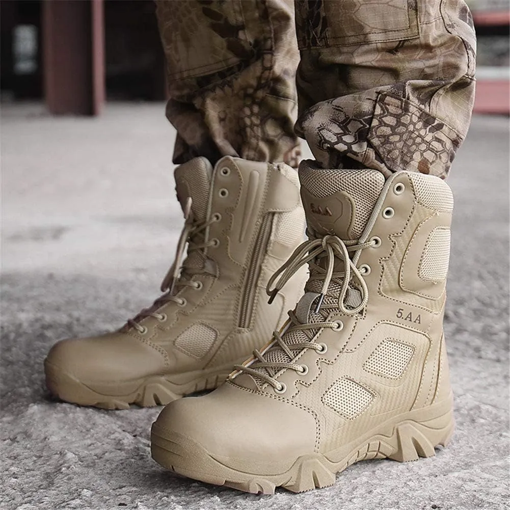 Men's Military and Tactical Combat Ankle Boots Lace up and Zipper Bootie Casual Outdoor Hiking Hunting Shoes Police Training Oxfords