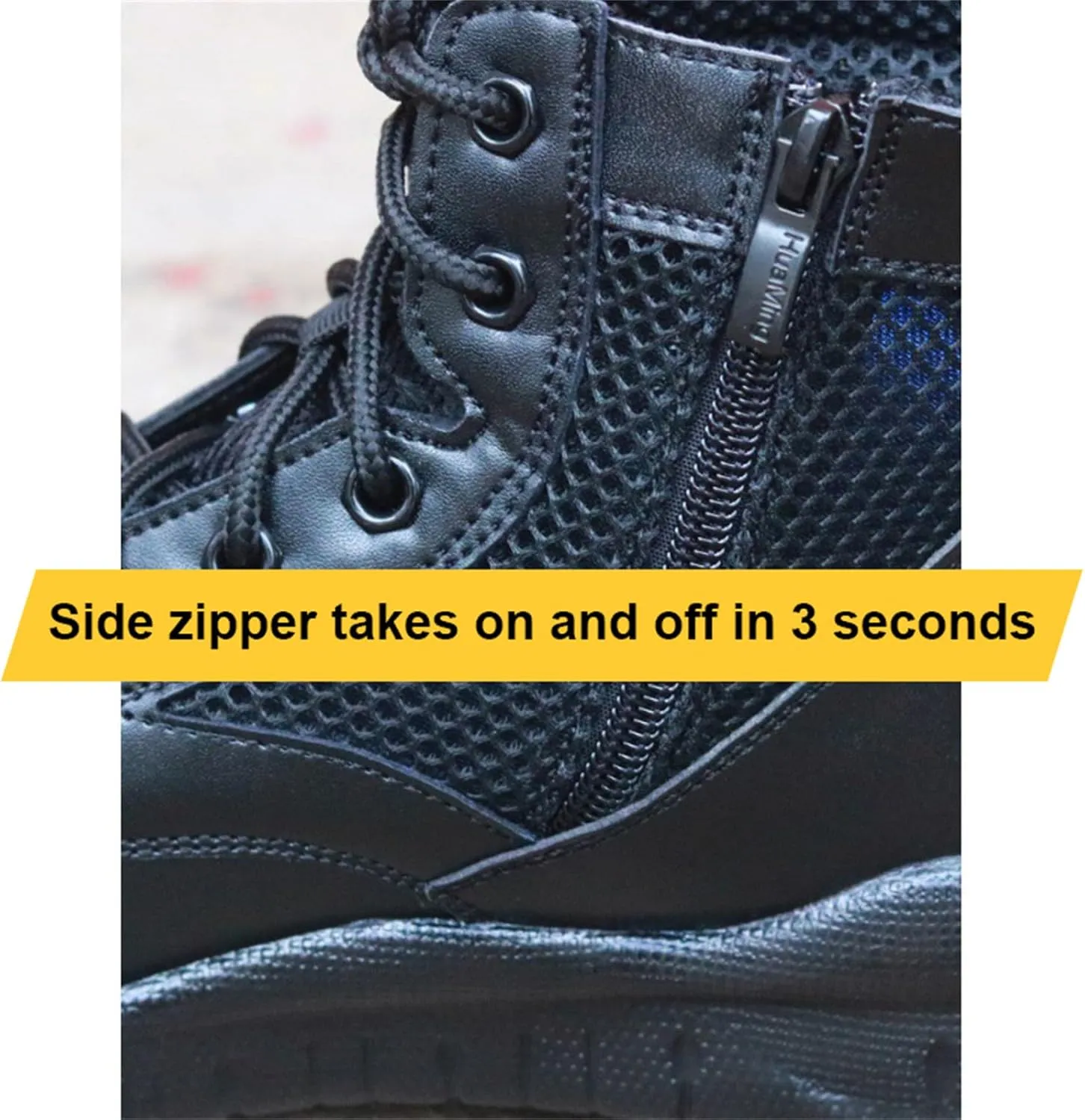 Men's Military Tactical Boots, with Side Zipper, Lightweight Comfortable Boots,Low Cut Training Shoes, for Work All Day Motorcycle Combat Hiking Boots