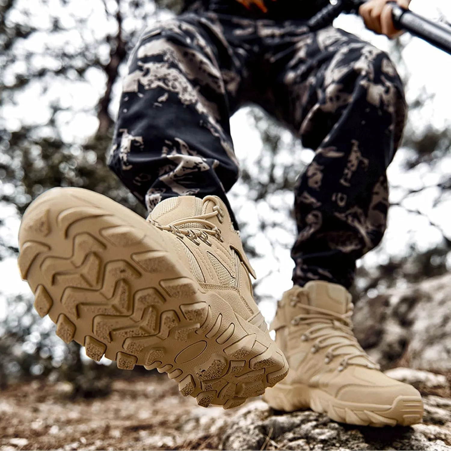 Men'S Military Tactical Chukka Boots Suede Comfortable, Lightweight Breathable Anti-Slip Platform Leather Military Work Combat Boots Outdoor Boots For Hiking Motorcycle Climbing