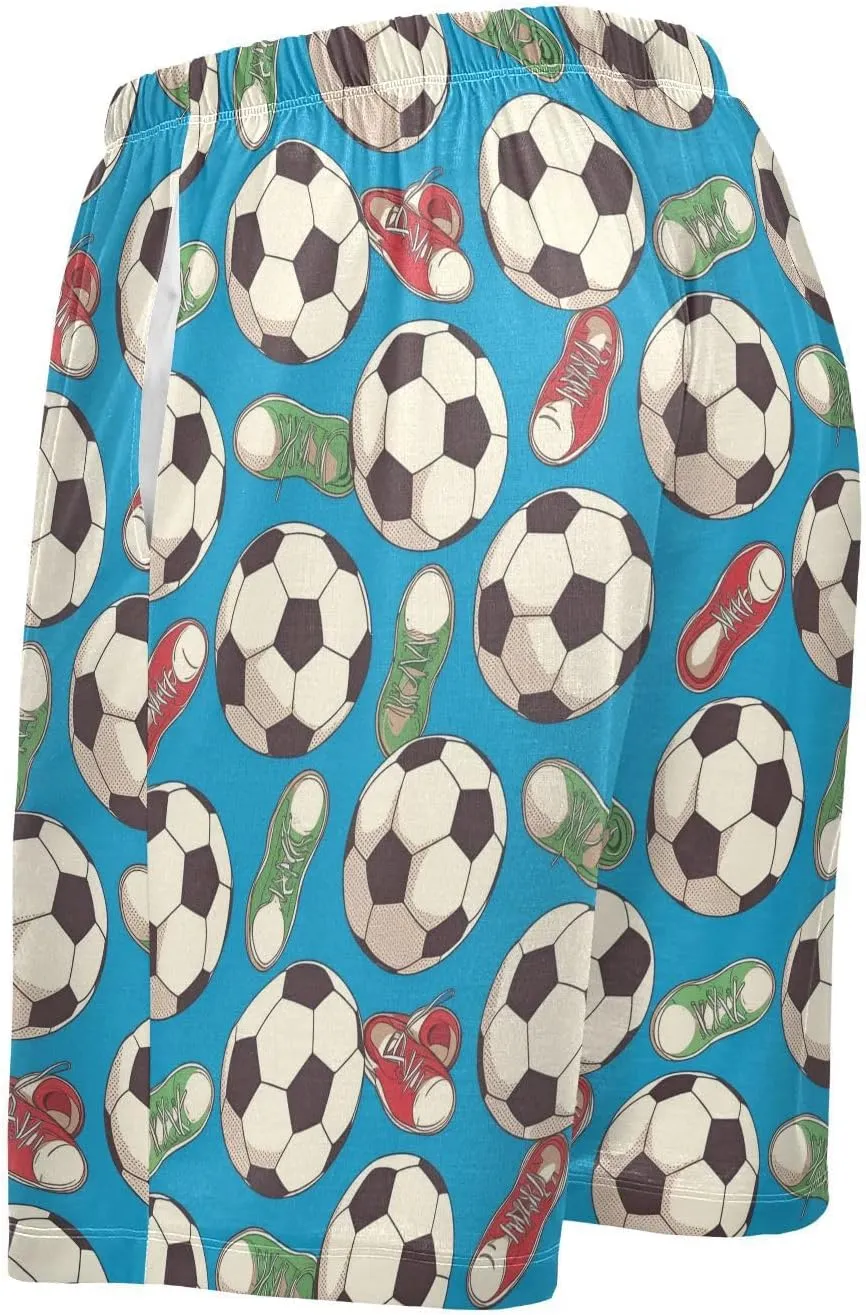 Mens Pajama Shorts Soccer Sleep Shorts Men Balls Shoes Pajama Bottoms With Pockets Drawstring Lounge S