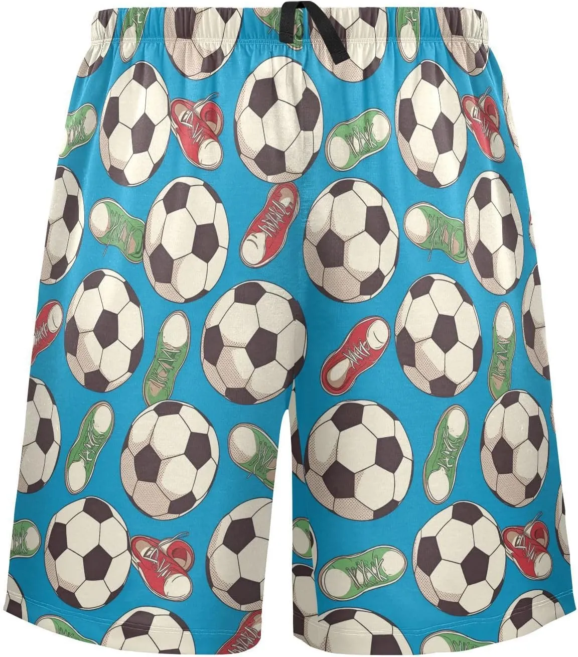 Mens Pajama Shorts Soccer Sleep Shorts Men Balls Shoes Pajama Bottoms With Pockets Drawstring Lounge S