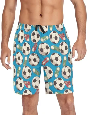 Mens Pajama Shorts Soccer Sleep Shorts Men Balls Shoes Pajama Bottoms With Pockets Drawstring Lounge S