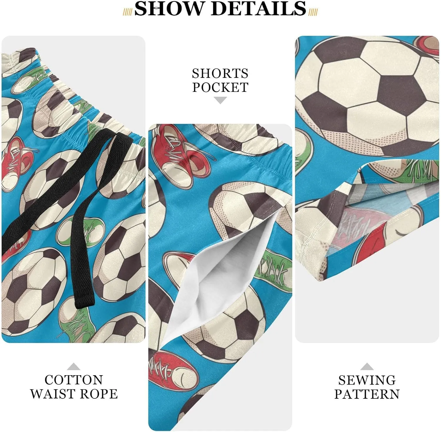 Mens Pajama Shorts Soccer Sleep Shorts Men Balls Shoes Pajama Bottoms With Pockets Drawstring Lounge S