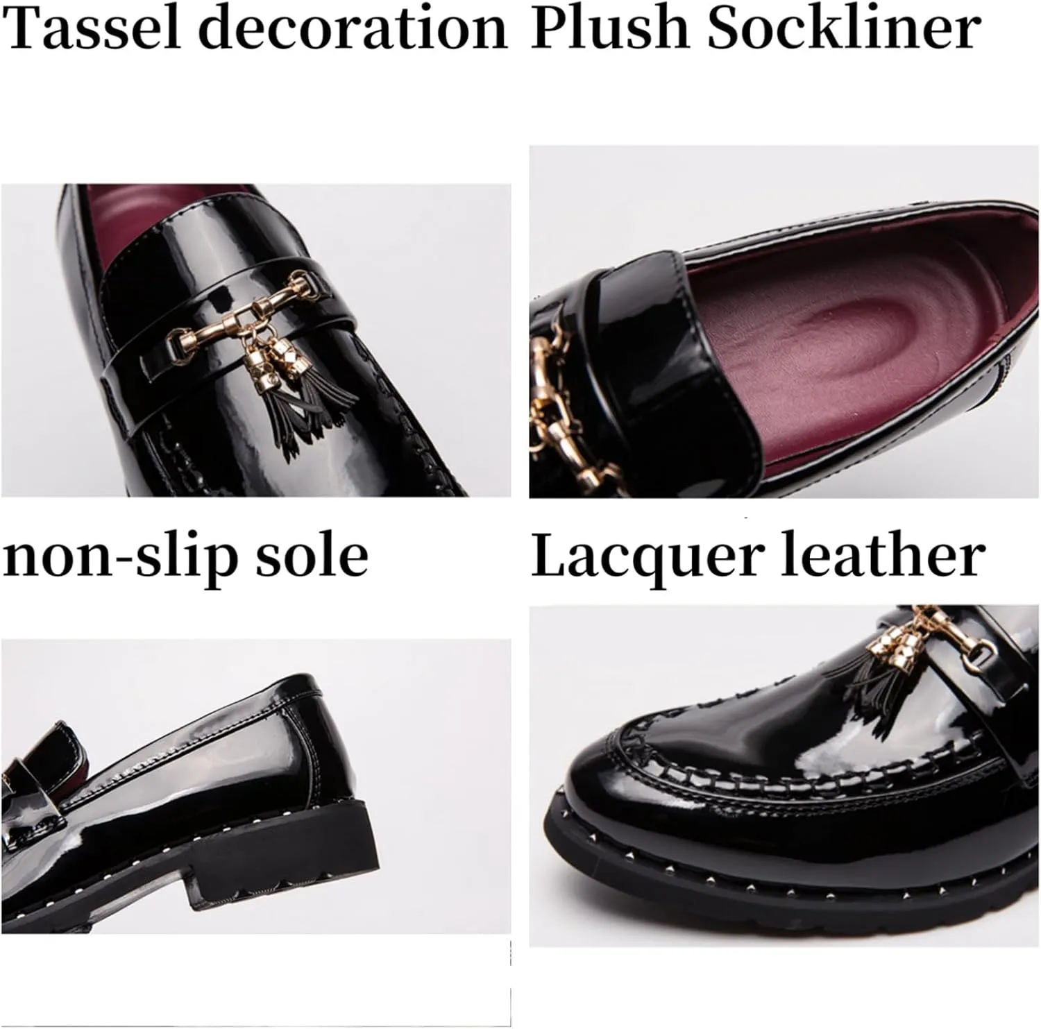 Men's Patent Leather Tassel Slip-On Loafers Shine Golden Wingtip Low Top Prom Shoes Luxury Penny Shoes for Party Perform Socialize