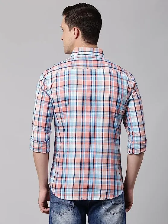 Men's Regular Collar Slim Fit Checks Black Casual Shirt
