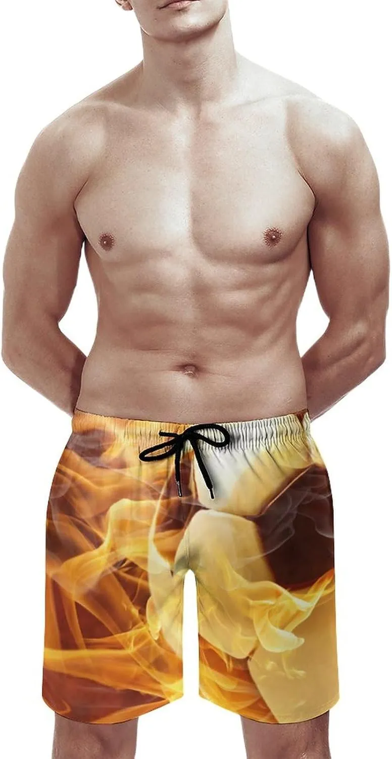 Men's Short Swim Trunks Pink Tulips Landscape Quick Dry Bathing Suit Beach Swimsuits