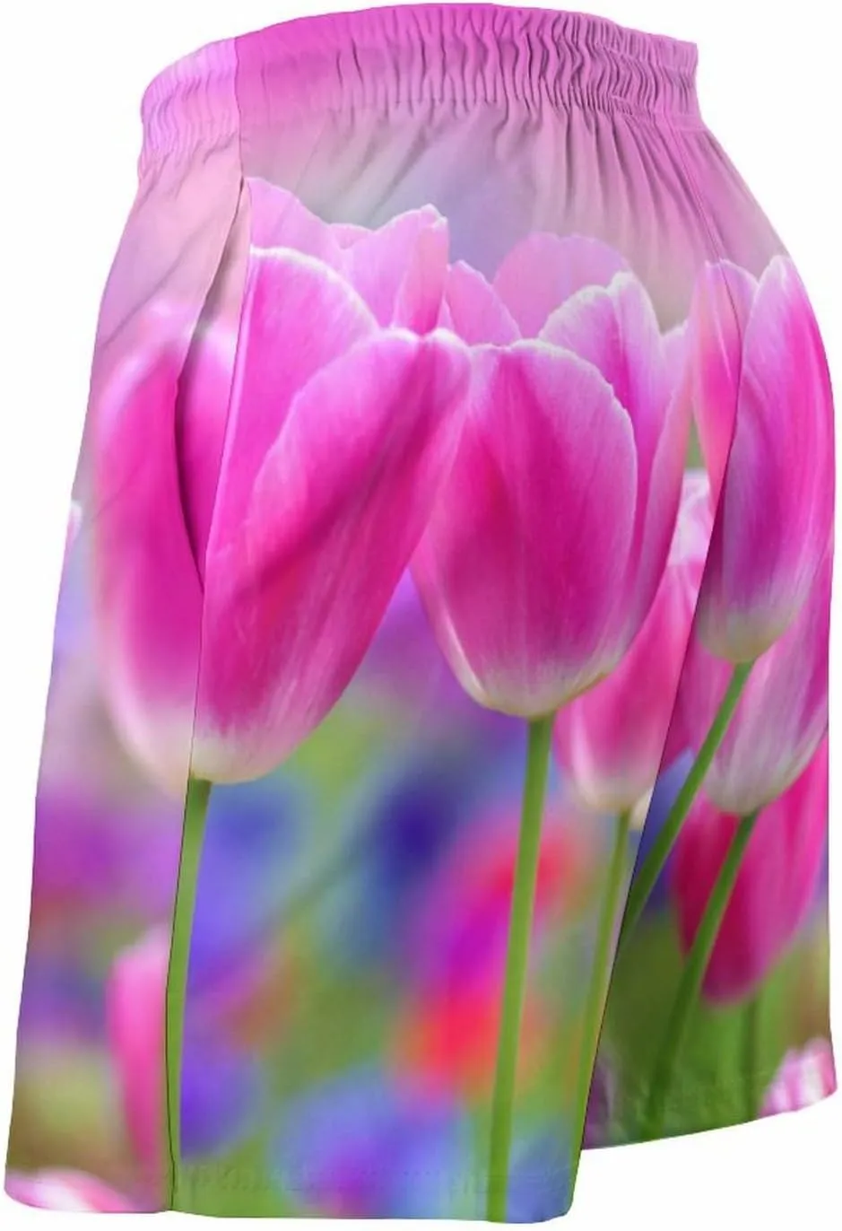 Men's Short Swim Trunks Pink Tulips Landscape Quick Dry Bathing Suit Beach Swimsuits