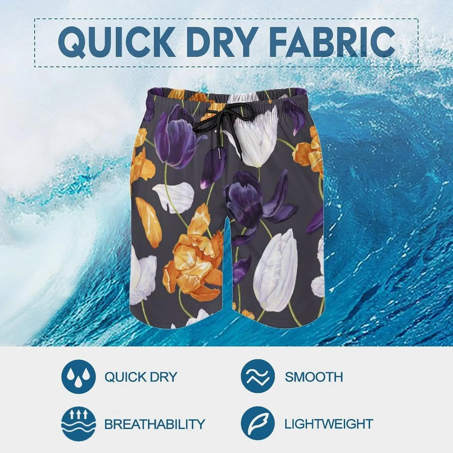 Men's Short Swim Trunks Pink Tulips Landscape Quick Dry Bathing Suit Beach Swimsuits