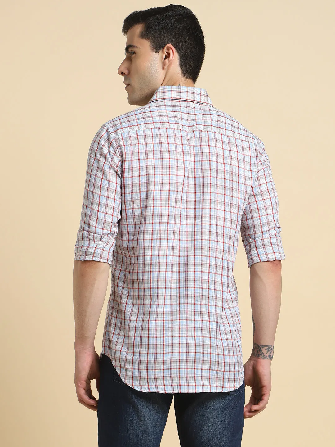 Men's Slim Fit Checked Cotton Casual Shirt