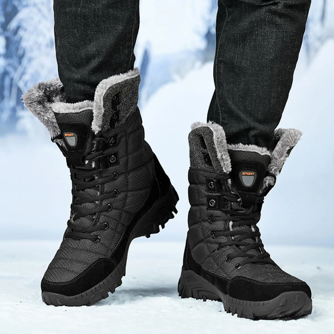 Men's Snow Boots Waterproof Warm Fur Lined Winter Hiking Boots Outdoor Non-slip High-top Shoes