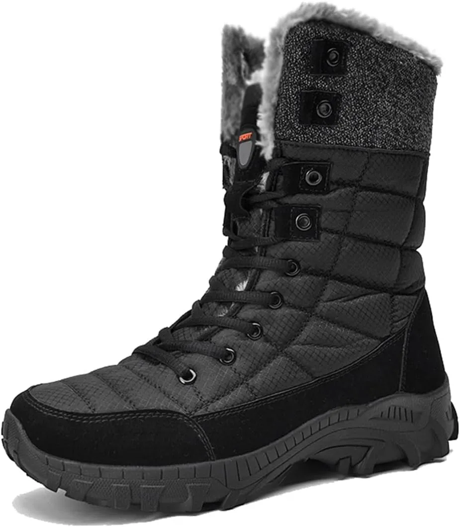 Men's Snow Boots Waterproof Warm Fur Lined Winter Hiking Boots Outdoor Non-slip High-top Shoes