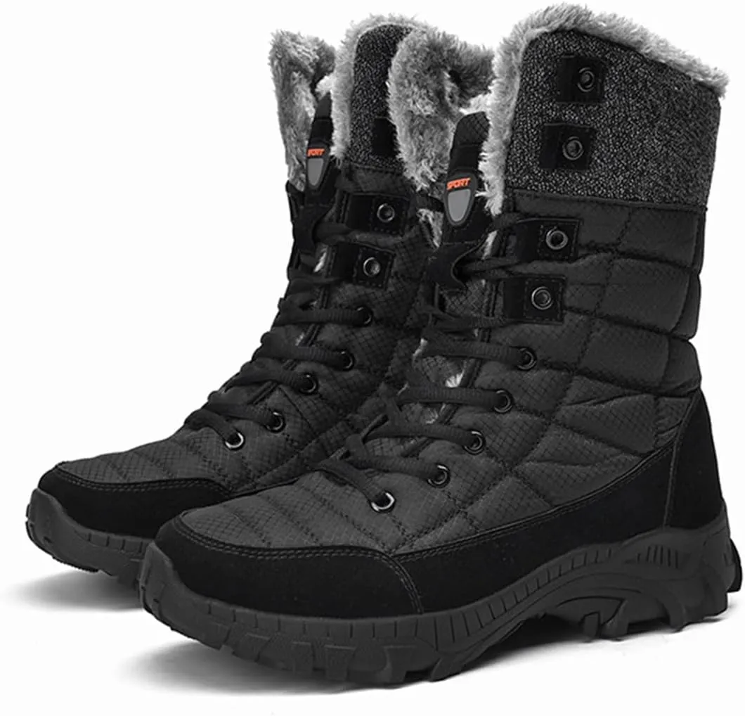 Men's Snow Boots Waterproof Warm Fur Lined Winter Hiking Boots Outdoor Non-slip High-top Shoes
