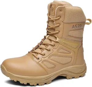 Men's Tactical Ankle Boots: Side Zipper Military Work Boots, Hook & Loop Closure
