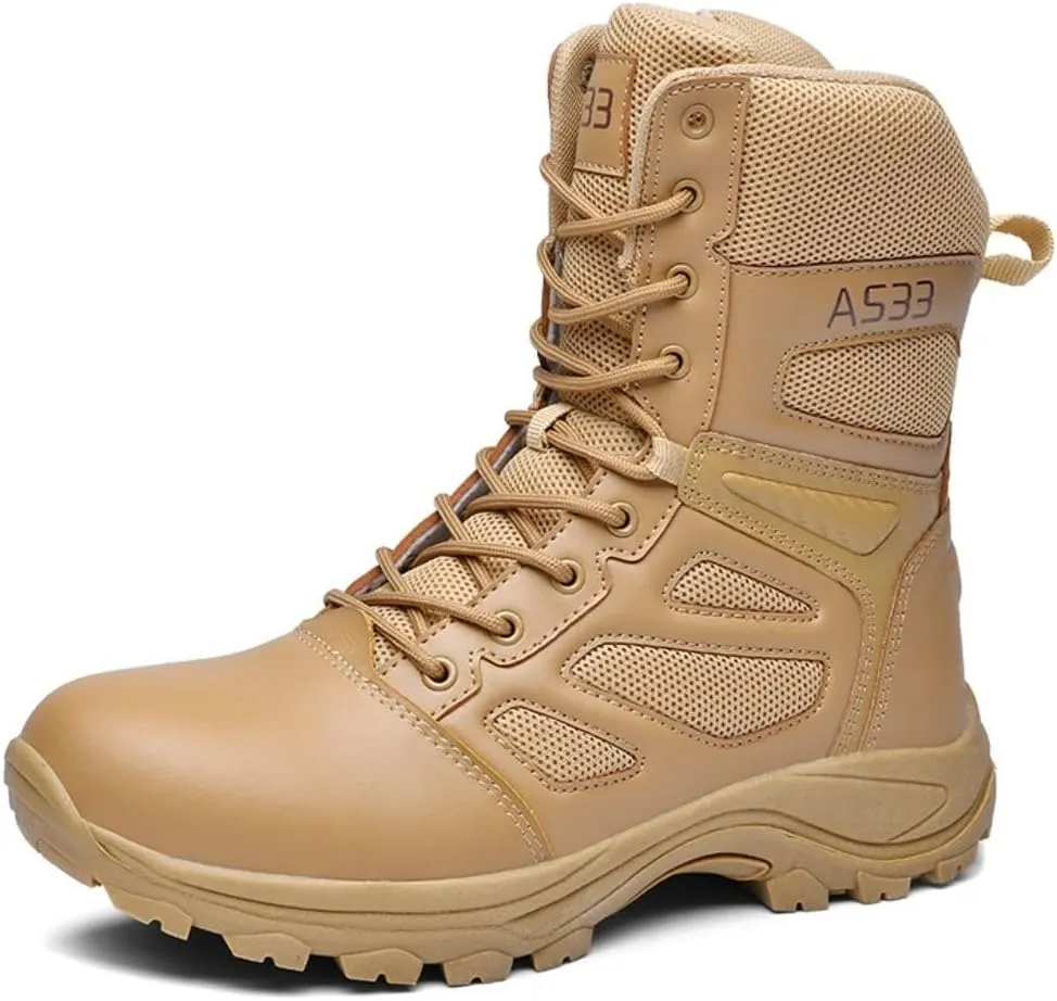 Men's Tactical Ankle Boots: Side Zipper Military Work Boots, Hook & Loop Closure