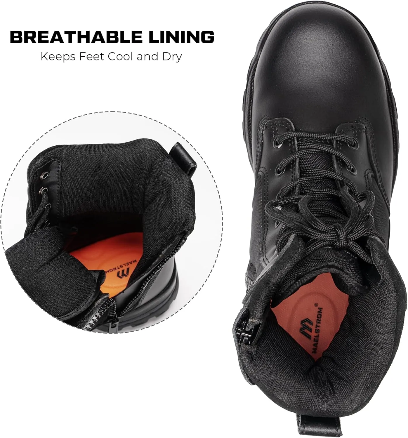 Men's Tactical Work Boots with Side Zipper  Lightweight Leather Military Style, Comfortable, Durable and Breathable for Outdoors