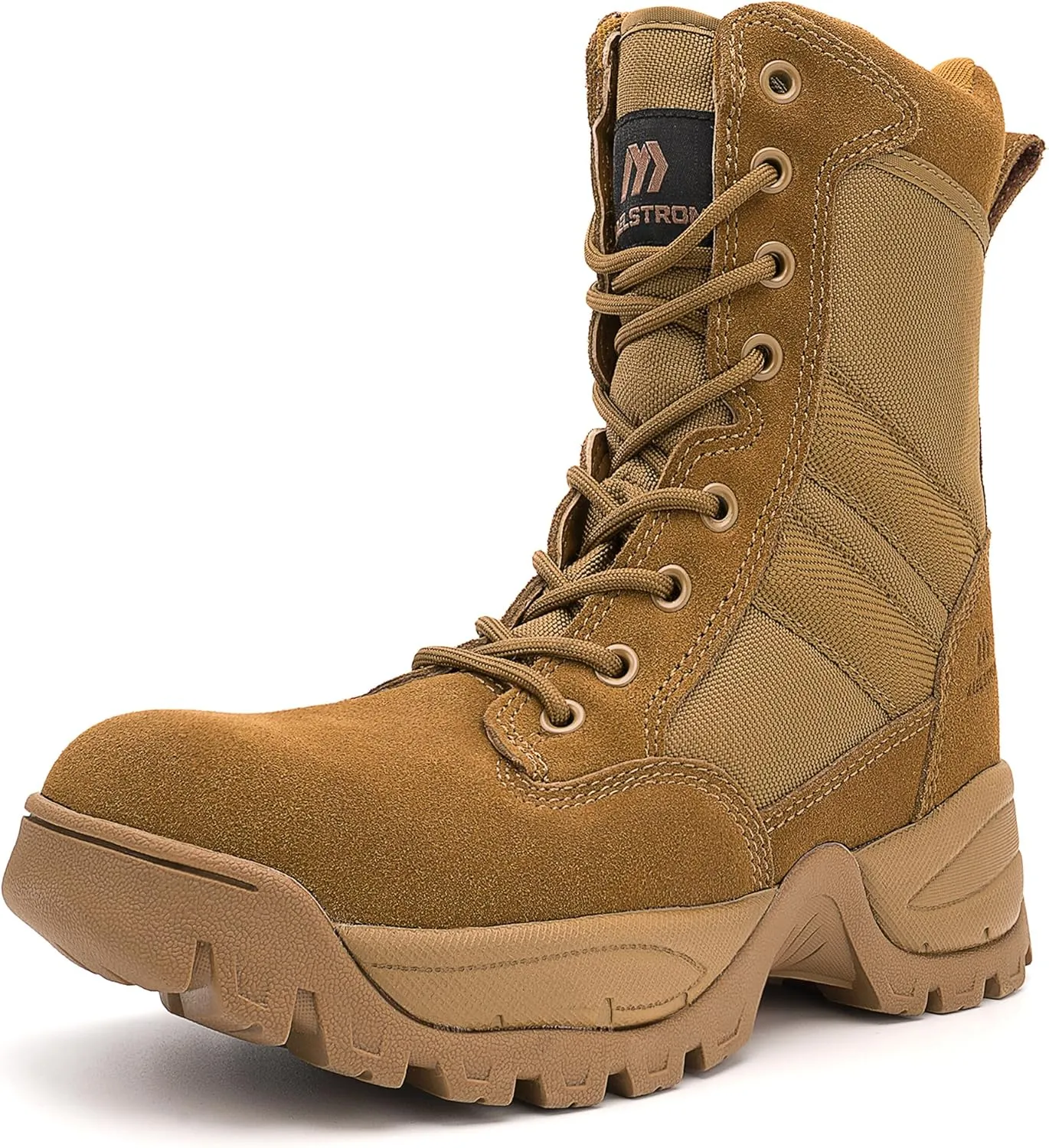 Men's Tactical Work Boots with Side Zipper  Lightweight Leather Military Style, Comfortable, Durable and Breathable for Outdoors