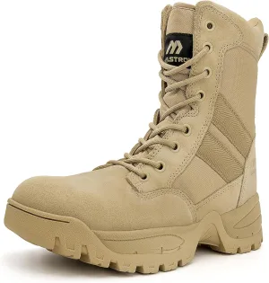 Men's Tactical Work Boots with Side Zipper  Lightweight Leather Military Style, Comfortable, Durable and Breathable for Outdoors