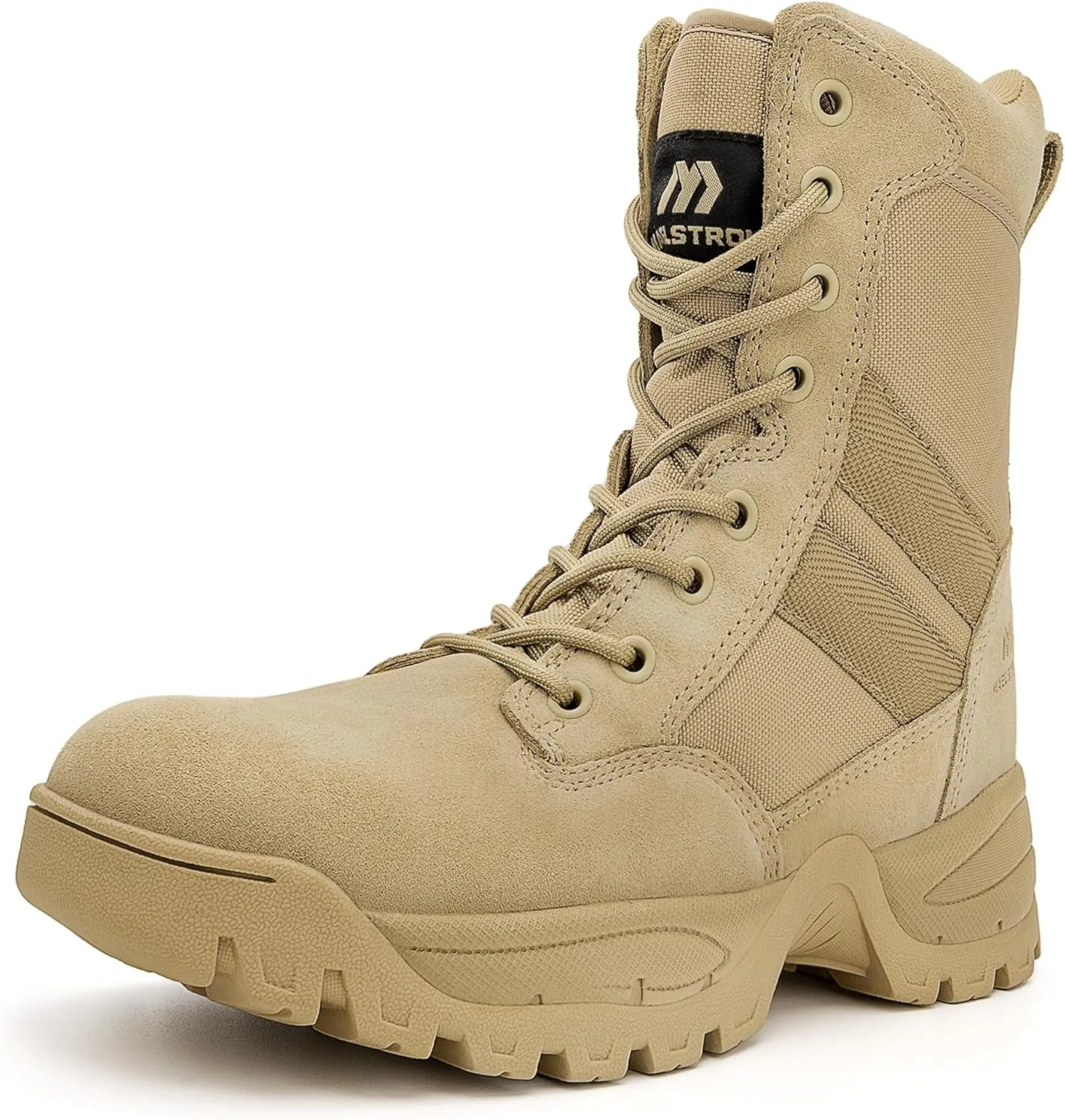 Men's Tactical Work Boots with Side Zipper  Lightweight Leather Military Style, Comfortable, Durable and Breathable for Outdoors