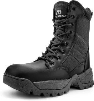 Men's Tactical Work Boots with Side Zipper  Lightweight Leather Military Style, Comfortable, Durable and Breathable for Outdoors