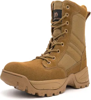 Men's Tactical Work Boots with Side Zipper  Lightweight Leather Military Style, Comfortable, Durable and Breathable for Outdoors